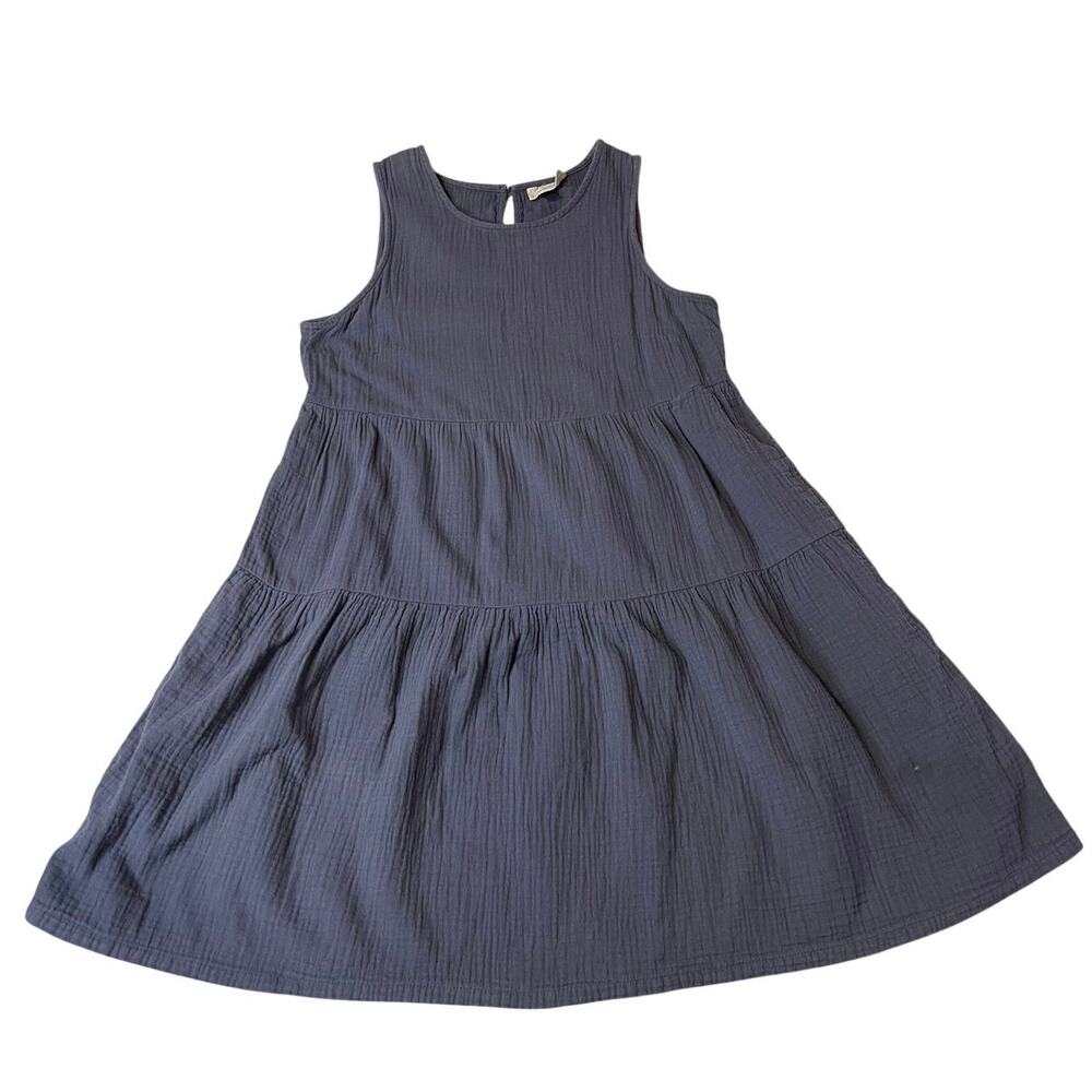 Universal Thread Cotton Gauzy Tank Tiered Navy Blur Mini Dress W/ Pockets Small